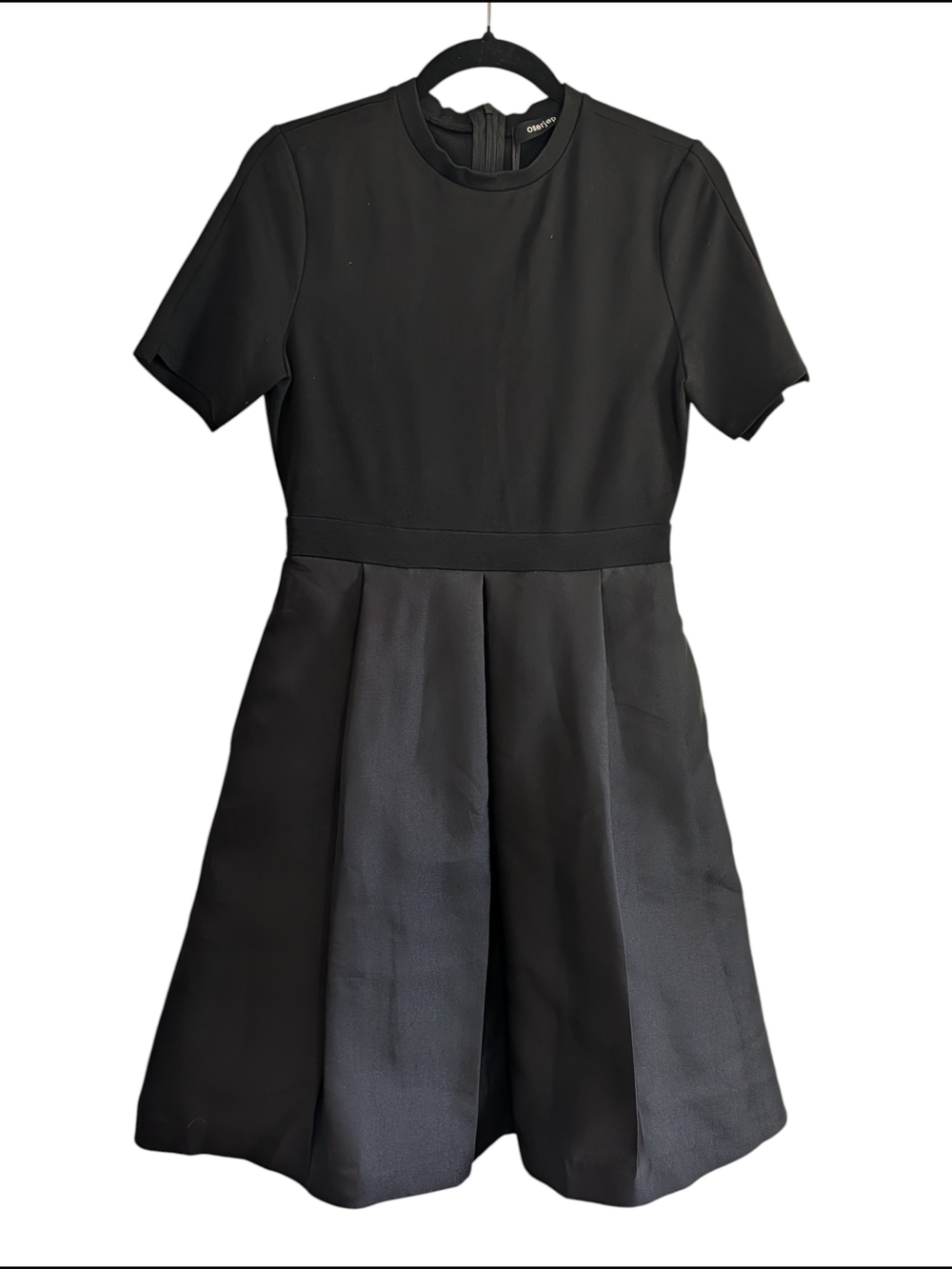 Classic Black Short Sleeve Midi Fit-and-Flare Dress